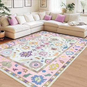 MUGORN Large Living Room Area Rug 2x5 Feet Modern Oushak Machine Washable Throw Rugs with Rubber Backing Non-Slip Low Pile Ideal for High Traffic Areas Bedroom Dining Nursery