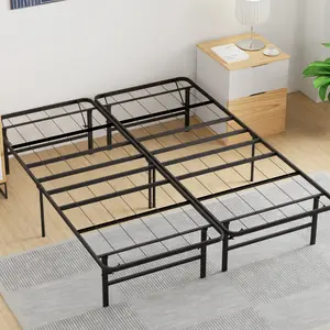 14.2 Inch T/F/Q/K Size Folding Bed Frame Metal Platform Bed Frame Mattress Foundation Classic Heavy Duty Steel Slat Easy Assembly Noise-Free for Home,Black