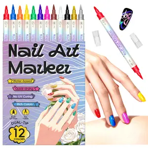 12 Colors/ 24 Colors 3D Nail Art Pens Set, Double-Headed Nail Point Graffiti Dotting Pen, Quick Dry Long-Last Acrylic Paint Markers, Flower Design Nails, Nail Art Tools