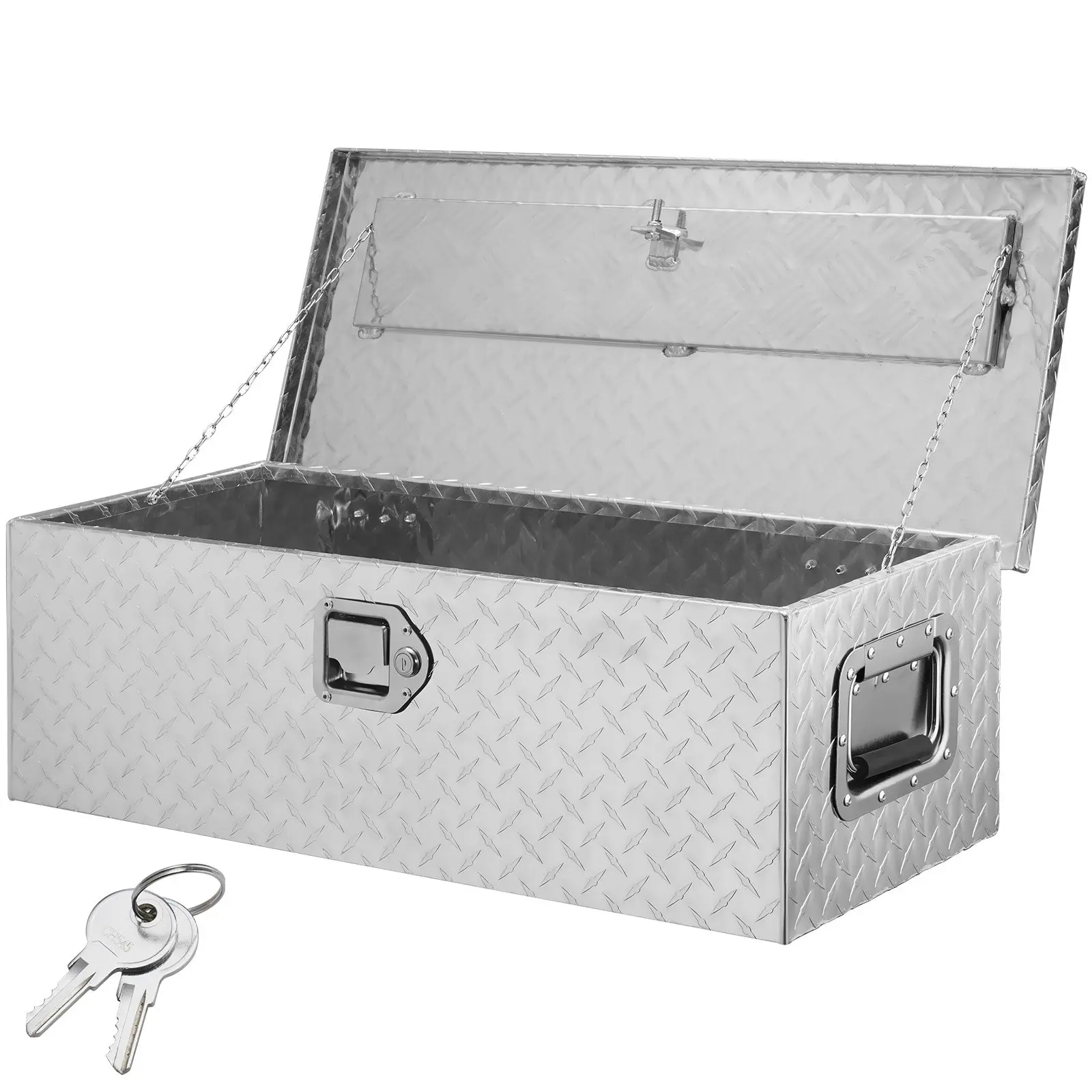 【summerfinds】VEVOR Heavy Duty Aluminum Truck Bed Tool Box, Diamond Plate Tool Box with Side Handle and Lock Keys, Storage Tool Box Chest Box Organizer for Pickup, Truck Bed, RV, Trailer, 30"x13"x9.6", Silver
