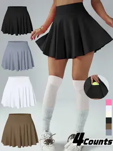 Women's Solid Color Tennis Skort, Sporty Comfy Breathable Skort for Daily Outdoor Wear, Ladies Sportswear Lightweight Athletic Skirts for Spring & Fall, Sporty Breathable Skorts