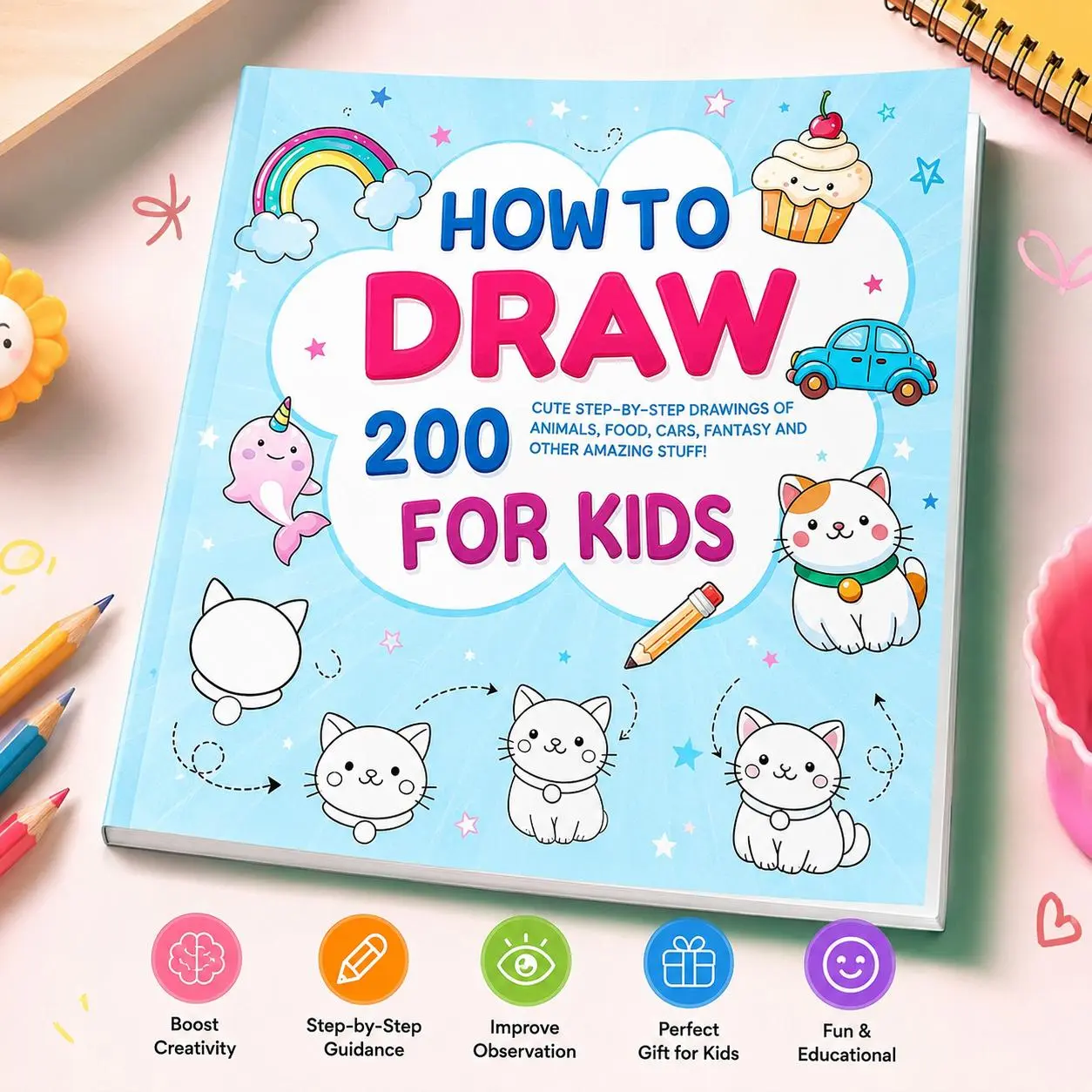 How to Draw for Kids,Drawing Technique for Beginners & Drawing Easy Tutorials,Fun Drawing Designs & Sketchbook Art Drawing Book,Kindergarten Art Learning Workbook,Toddler Activity Book for Creative Kids & Beginner Practice