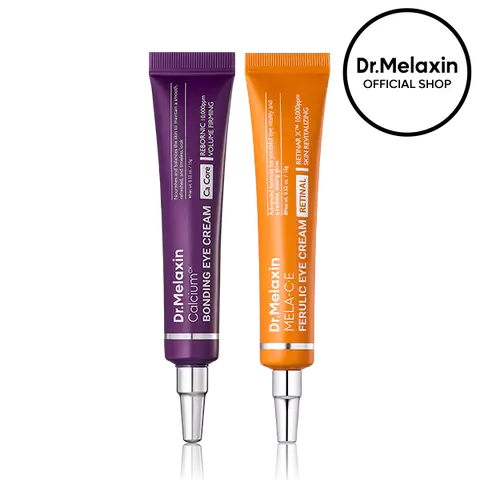 [Dr.Melaxin Official] AM & PM Eye Cream Duo, 2-Piece | Calcium Bonding Eye Cream + MELA-C·E Ferulic Retinal Eye Cream | Vitamin C, Retinal & Calcium | Puffiness, Dark Circles & Fine Lines Care | Korean Skincare
