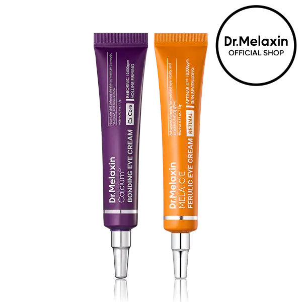 [Dr.Melaxin Official] AM & PM Eye Cream Duo, 2-Piece | Calcium Bonding Eye Cream + MELA-C·E Ferulic Retinal Eye Cream | Vitamin C, Retinal & Calcium | Puffiness, Dark Circles & Fine Lines Care | Korean Skincare