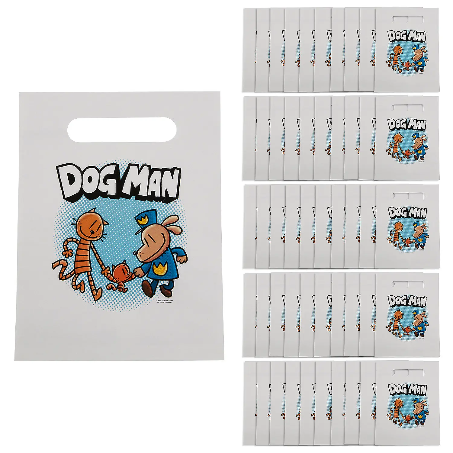 Oriental Trading Multicolor Dog Man Comic Books Novelty Print Festive Wrapping Party Bags, 7.5"x10" Bulk 50-Piece Gift Package with Cutout Handles for Birthday Home & Festive Supplies, Party Decor, Festive Wrapping Party Bags & Package