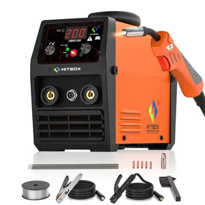 3-in-1 HITBOX 140A MIG Welder, 110V/220V Flux Core MIG Welder/Lift TIG/Stick/ Welding Machine with Synergy, IGBT Inverter Portable Gasless Welder Equipment with Welding Gun and 2lb Welding Wire stick  welding gasless  flux  core 110V welding  machines smo