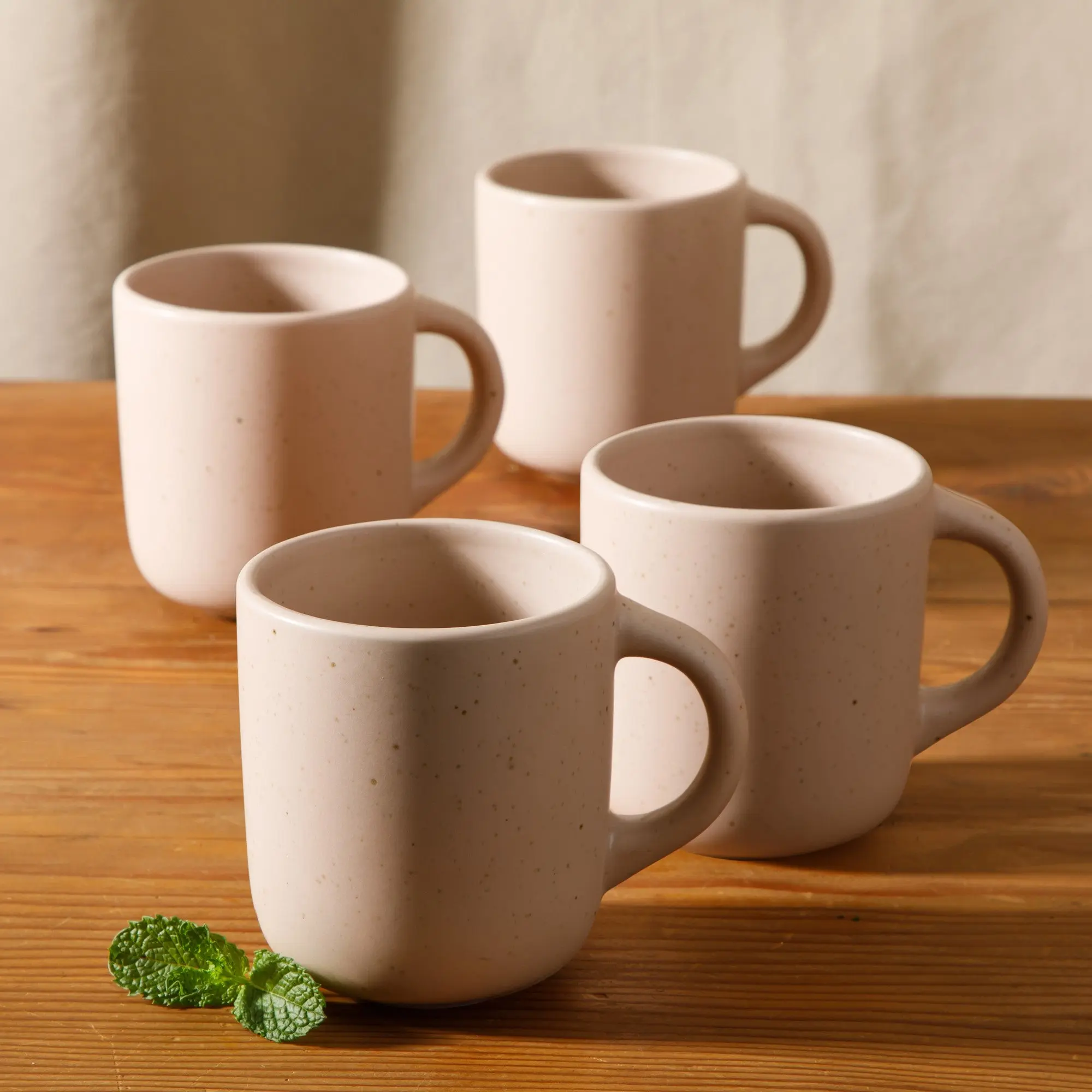 Corsica Clay - 4-Piece Mug Set - Reactive Glaze Stoneware - Prosecco Blush Pink