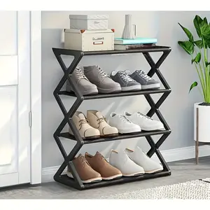 4-Layer X-Shaped Stackable Shoe Rack Organizer, Expandable and Adjustable Fabric Shoe Rack Storage Box