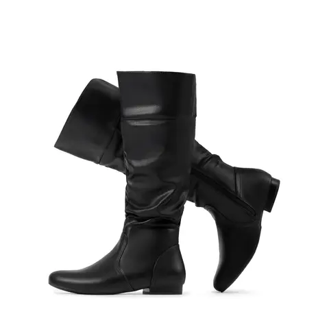 DREAM PAIRS Women's Classic Wide Calf Knee High Footwear - Round Toe, Pull On, Side Zipper, Padded, Furry, Flat Heel (1 cm or Less), Warm Feet, Rubber Sole Fall Winter Outdoor Boots