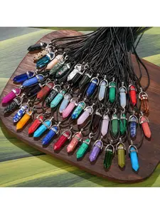 16Pcs Kids Natural Stone Hexagon Pendant Necklace Set 8Pendants 8Chains for Daily Party Vacation Gift Random Color Chic Gorgeous Jewelry