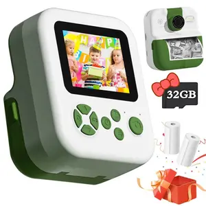 Kids Instant Print Mini Camera with 180° Rotatable Selfie Lens, Educational Games + Music Player, Easter Gift for Boys & Girls Ages 3-10, Includes 2 Photo Paper Rolls & 32GB Memory Card, Portable Camera