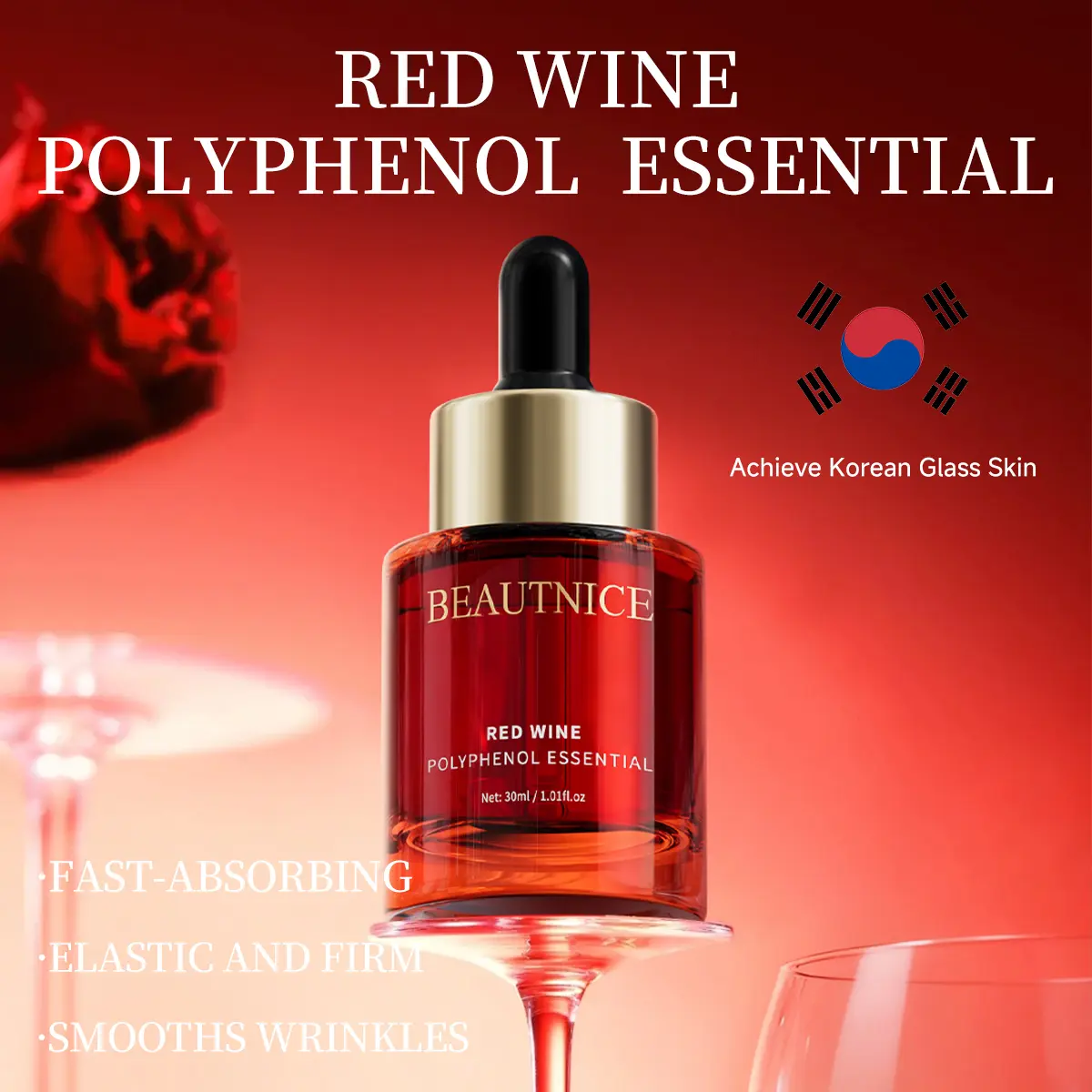 Antioxidant Red Wine Polyphenol Serum - Fast-Absorbing, Elastic & Firm, Smooths Wrinkles - 30ml for Youthful Appearance
