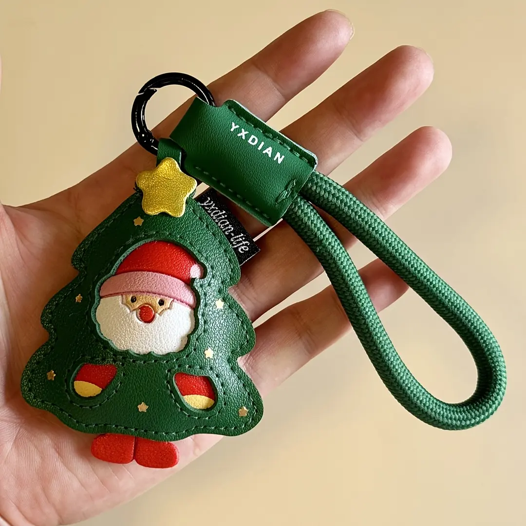 1/10pcs Elegant Christmas Keychain - Santa Claus or Deer with Green Strap, Leather material Holiday Key Ring, Detachable Bag Charm & Car Keychain for Women/Men - Christmas Gifts, Valentine's Presents - Playful Accessory