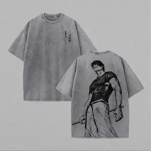Men's Jujutsu Kaisen Toji Fushiguro Printed Round Neck Short-Sleeve Streetwear Top, Unisex Distressed Washed Casual T-Shirt 11