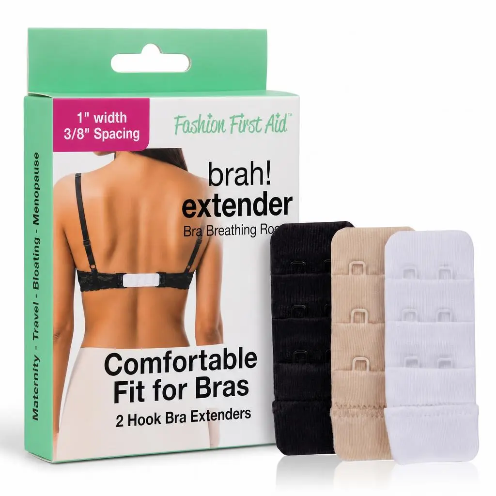 Brah! Extender: 2 & 3 Hook Bra Extender Strap, White/Beige/Black