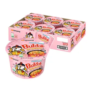 Buldak Pack of 6 Carbonara Hot Chicken Spicy Flavor Korean Instant Ramen Noodle Big Bowl Easy Prep Convenient