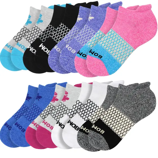 BomBas Ankle Socks for Men & Women Pack 2/3/5 Multi-Pack Cushioned Footbed Honeycomb Arch Support Seamless Toe Blister Tab Soft Cotton Blend Durable Everyday Comfort