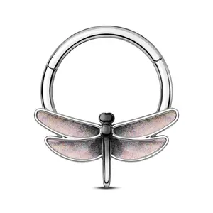 OUFER 16G Unisex Dragonfly Resin Hinged Body Piercing Hoop, Septum & Nose Piercing Jewelry, Body Piercing Jewelry