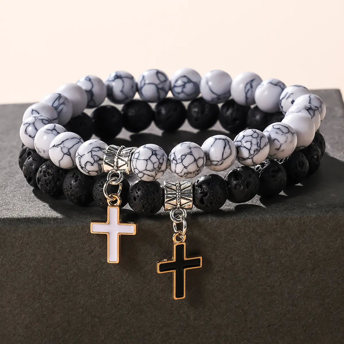 Unisex Matching BF and GF Geometric Metal-Coated Bracelet Set - 2pcs Romantic Couple Bracelets & Bangles for Daily Fashion Accessory Use, Yes, Bracelet Combination Set, Couple-Themed Bracelets & Bangles