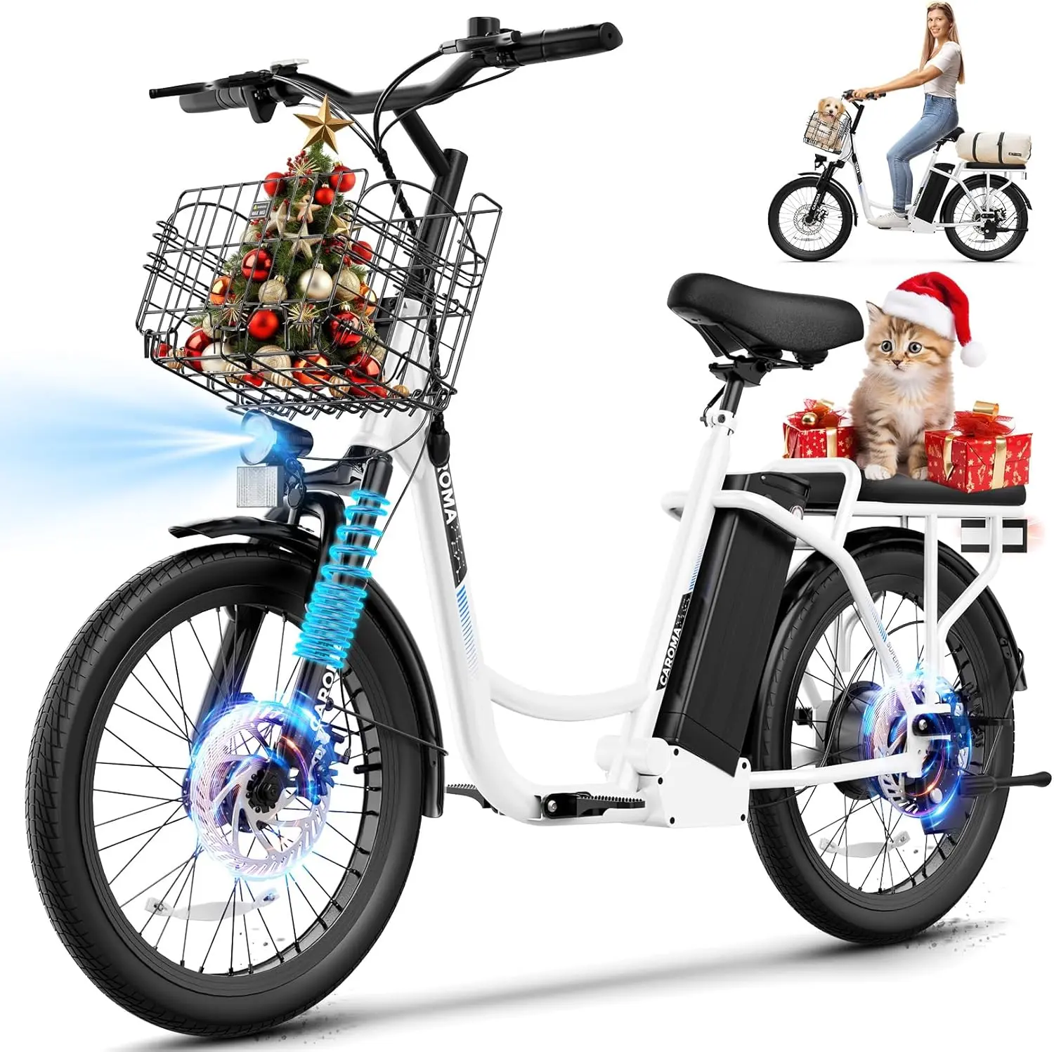 [Livestream Deal] Caroma Peak 500W Electric Scooters with Seat,Step Thru Electric Bike 48V Removable Lithium-Battery,25Miles Max Range,20MPH Commuting Electric Scooters for Adults&Teens,Shock Absorber,Rear Rack Bicycle Commuter