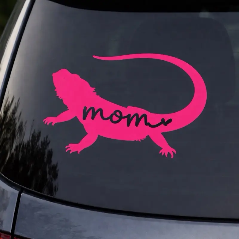 Bearded Dragon Vinyl Decal for Car Laptop Cup and More - Pink Design with "Mom" Text