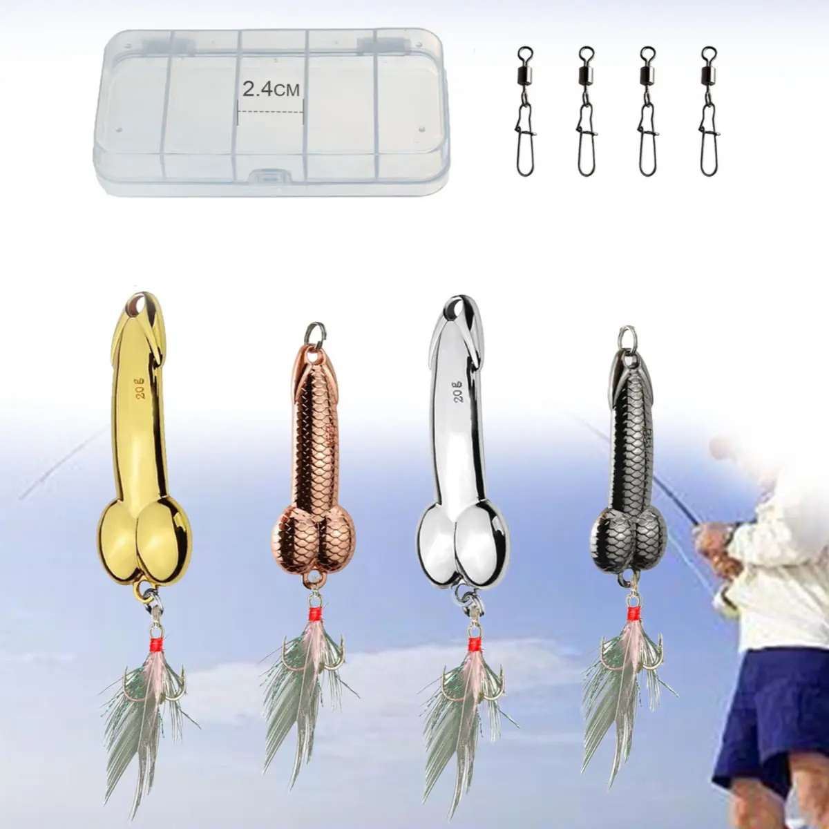 Spinner Baits 4 Pcs Metal Lure Set, Funny Luminous Spoons with Treble Hooks, Weird Gag Gift for Freshwater & Saltwater Bass Fishing, Weird Fishing Lures, Artificial Fishing Lures