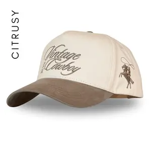 VINTAGE COWBOY TRUCKER HAT - CREAM/MUD SUEDE