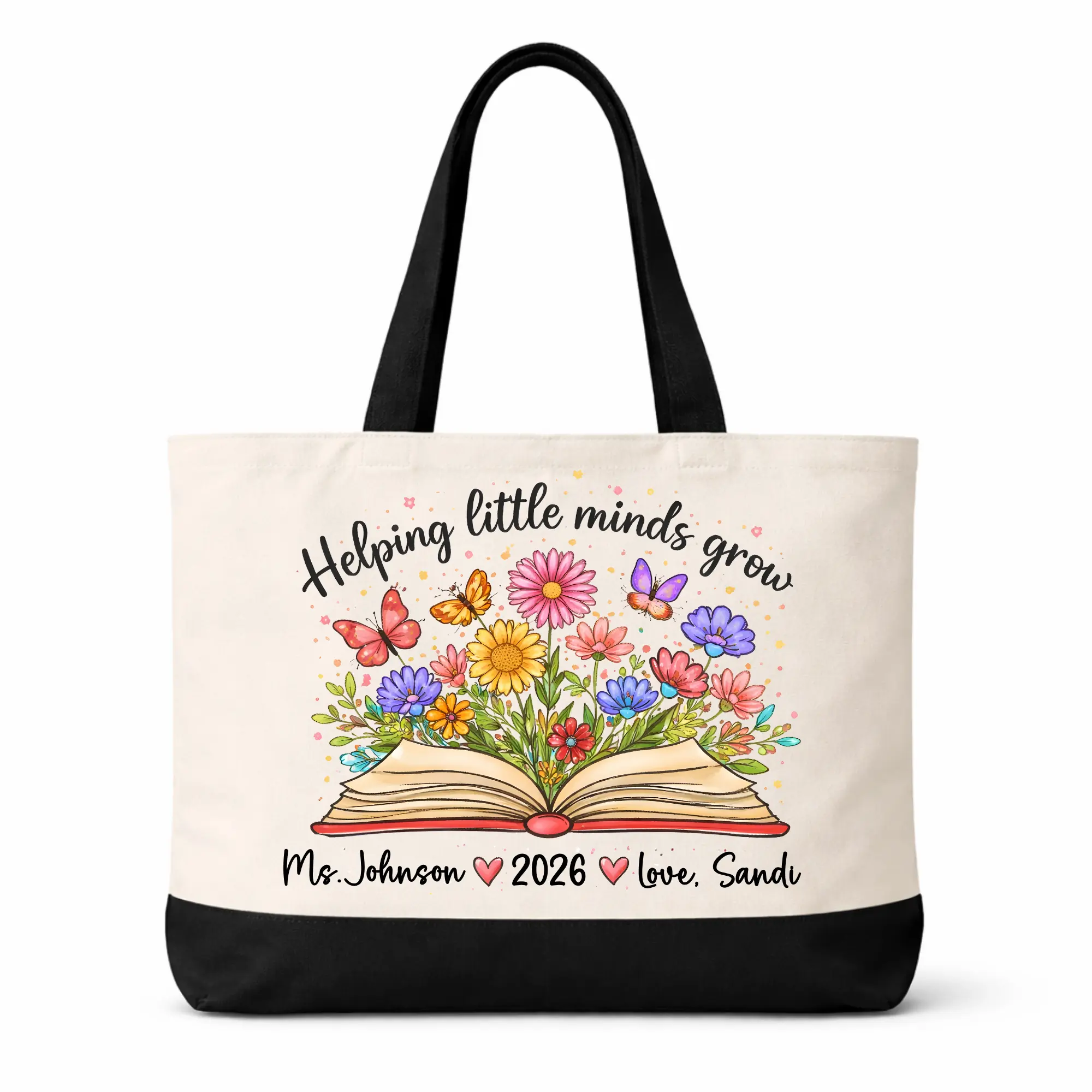 Personalized Teacher Tote Bag • Customize with Name • Teacher Appreciation Gift • End of Year Appreciation Gift • Canvas Tote with Black Bottom