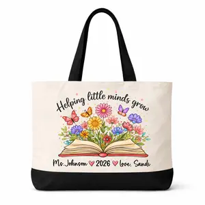 Personalized Teacher Tote Bag • Customize with Name • Teacher Appreciation Gift • End of Year Appreciation Gift • Canvas Tote with Black Bottom