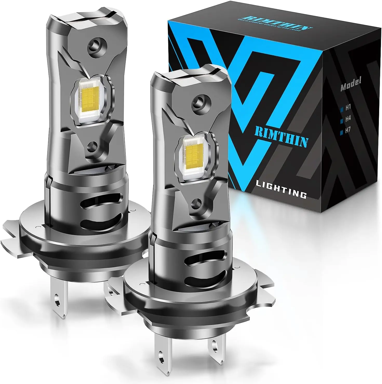 Rimthin H7 Fog Light Bulbs, 32,000LM Super Bright 1:1 Mini Size, 6000K Cool White Fog Lights with Cooling Fan, Plug and Play, Pack of 2