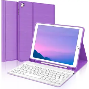 Keyboard Case for iPad 9.7 inch, Compatible with iPad 6th Gen,iPad 5th Gen, iPad Pro 9.7 inch, iPad Air 2, iPad Air, Wireless Bluetooth Keyboard, Protective Folio Cover with Pencil Holder Purple