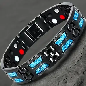 [Magnetic Healing Bracelet] Magnetic Healing Bracelet for Men - Adjustable Sports Style with Blue Carbon Fiber & 4 Natural Elements, Fitness Accessory, Sleek Design, Durable Construction