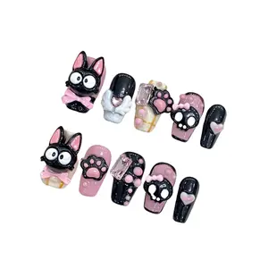 E67 Nail Art Kits Hand-worn nail cross eyes Cat claw claw sweet cool cute wind removable nail patch finished jelly glue reusable fake