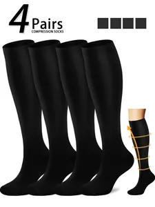 4 pairs of men's and women's compression socks 15-20 mmHg wide calf fit men's and women's booster socks for circulation, running, nurses, pregnant women Support for blood circulation, Athletic Running Socks Sporty Aesthetic