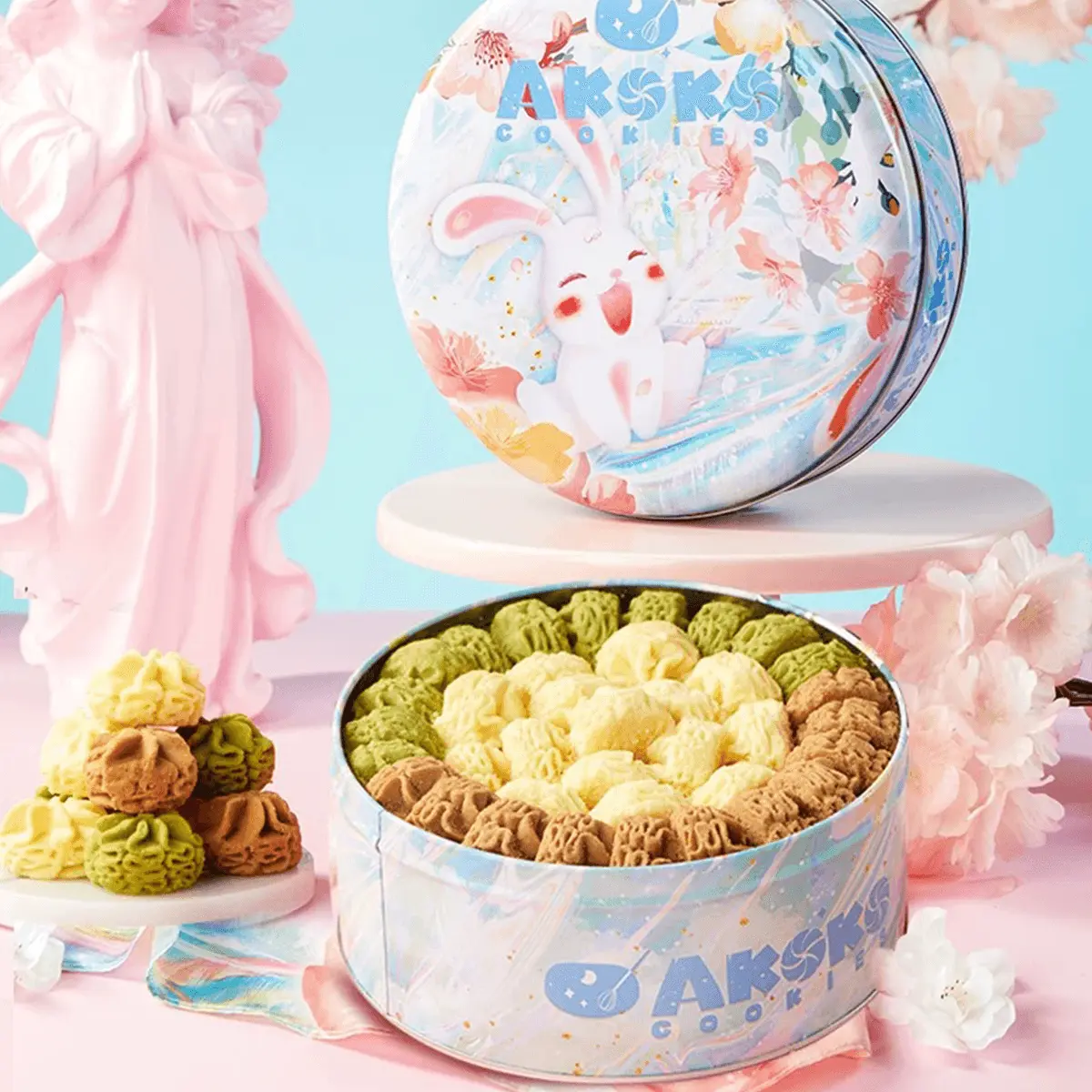 Akoko Butter Cookies Gift Box - Classic Trio (Original, Coffee, Matcha) 230g | Soft, Melt-in-Your-Mouth, Popular Snack, Zero Additives