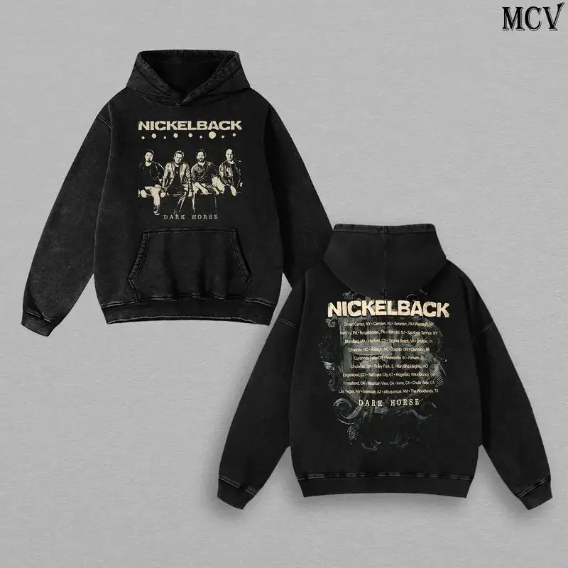 Retro Nickelback Band Washed Hoodie, Classic Rock Streetwear Oversized Fit