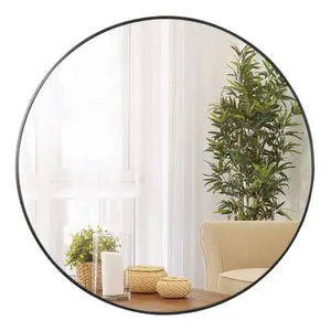 Decorative Glass Wall-Mounted Mirror - Modern High-Def, Black Round Aluminum Frame, MDF Backing, 36/30/24/18-Inch Sizes for Home Decor, Bathroom