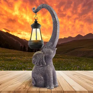 1 pc Solar-Powered Elephant Statue, Outdoor Garden Resin Craft of Elephant Statue, Art Decoration with Solar LED Lights, Landscaping Garden Sculpture, Suitable for Courtyard, Lawn & Home Decoration