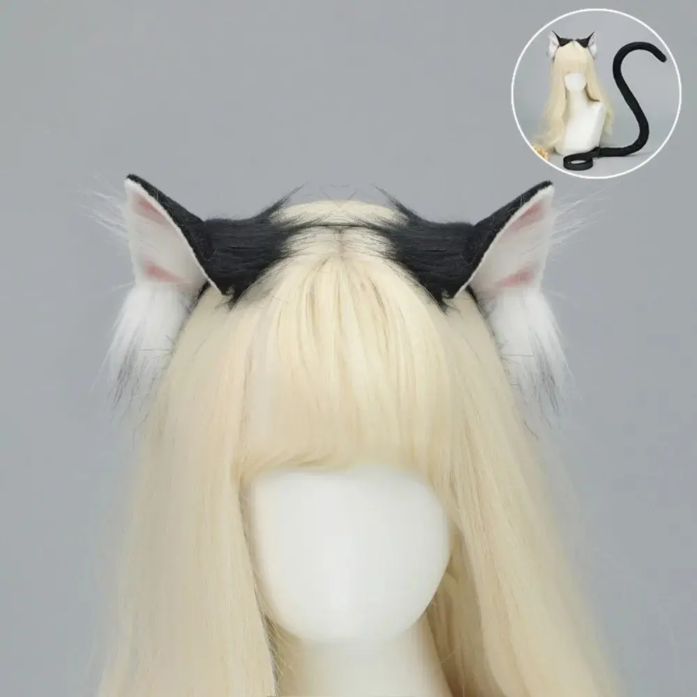 New Realistic Cat Ear Headband Lolita Plush Hair Band Handmade Cat Tail Set Party Props