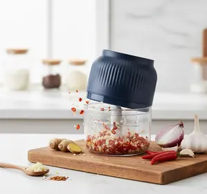 Electric Garlic Chopper Rechargeable Wireless Mini Food Processor One Touch Operation Splash Proof Lid for Chopping Garlic Onion Ginger Meat Baby Food Smoothies Blue Kitchen Utensils  Dispensers Oil Cordless Cutting