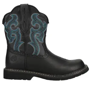 ROPER Womens Chunk Rider Embroidery Round Toe  Casual Boots Ankle Low Heel 1-2" - Black
