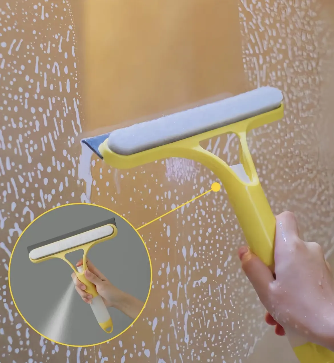 3-in-1 Durable Rubber Window Squeegee, Versatile Home Cleaning Tool with Scraper, Double-Sided Housekeeping Wiper