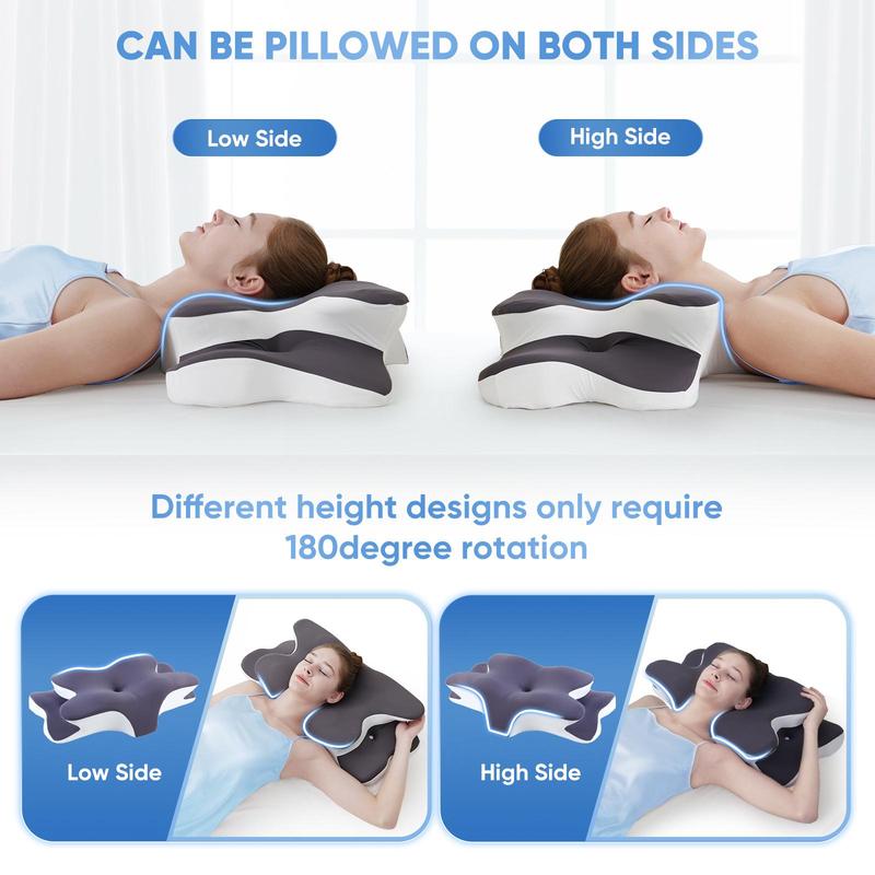 Double-Sided Contoured Neck Pillow, Unscented Supportive Memory Foam with Cooling Cover, Zoned Design & Extra-Large Armrest for Deep Sleepers & Side/Stomach/Back Sleepers #TOP PICKS