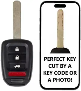 Key Cut Service + 4 Button Remote Keyless Entry Replacement for Honda Accord, Civic 2013 - 2015 PN: 35118-T2A-A20 FCC ID: MLBHLIK6-1T IC: 2500A-HLIK61T