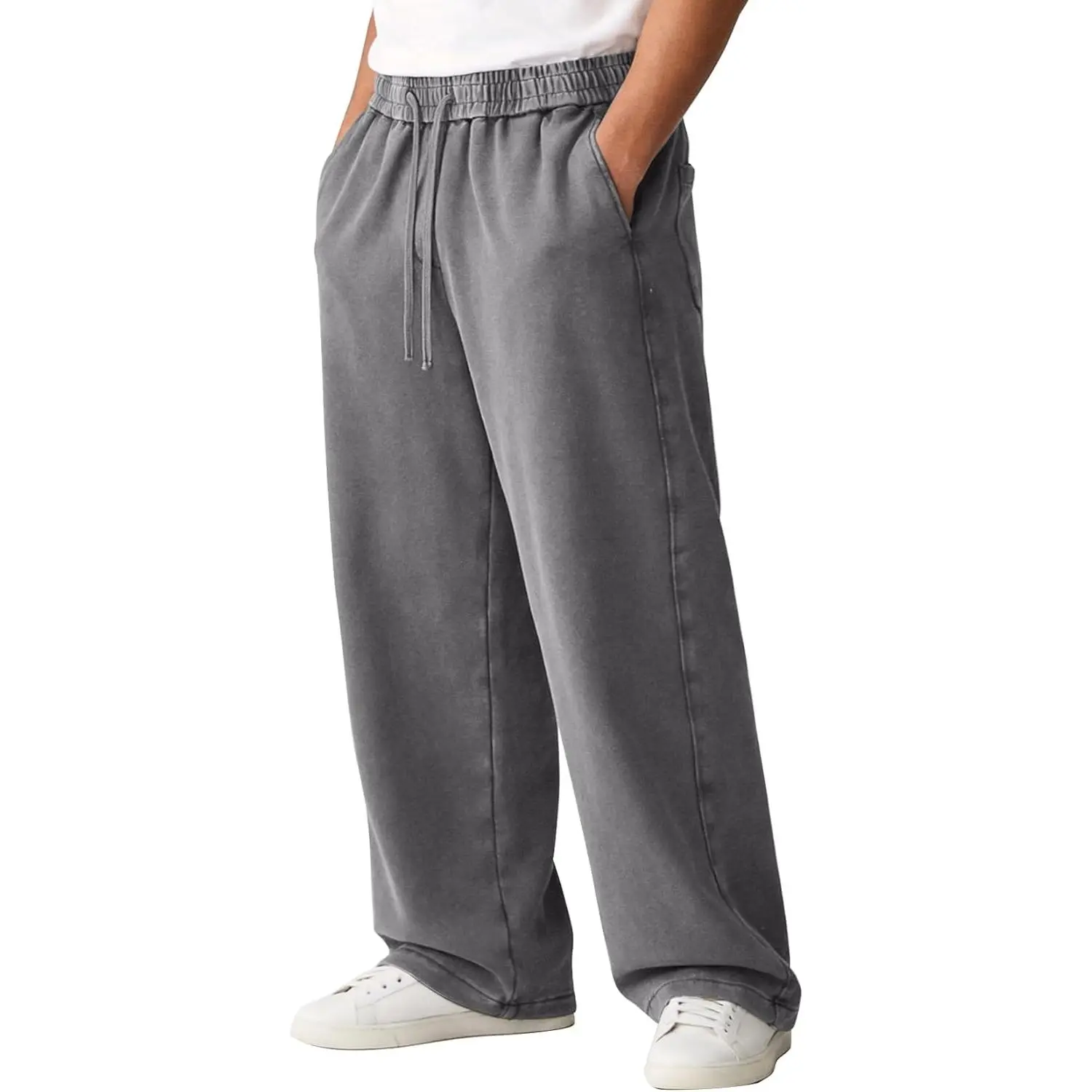 Eisctnd Male Loose Baggy Cotton Sweatpants, Casual Style Wide-Leg Joggers with Drawstring Waist & Adjustable Cuffs for Daily Outfit, Lounge Sport, Athletic Jogger, Baggy Wide-Leg