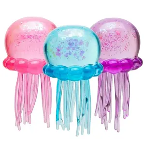 Soft and squishy jellyfish toy filled with glitter gel, perfect for finger sensory play and stress relief.