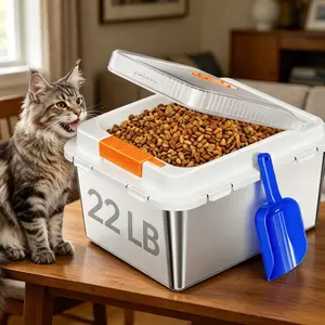 Stainless Steel Pet Food Storage Container 22 Lbs with Airtight Lid & Scoop, 304 Stainless Metal Storage Bin for Small Multiple Big Large Dog Food Essentials Treats Organizer, Cat Food, Bird Seed, Keep Fresh Accessories,Easy to Clean Summervibes