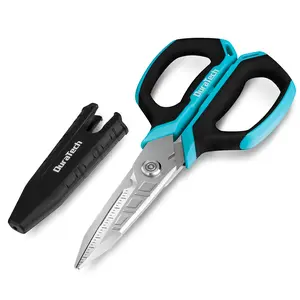 #fathersdaygift DURATECH 6.5-Inch Compact Electrician Scissors, 4-in-1 Multipurpose Scissors with TPR Comfort Grip, Serrated Blades for Cutting Copper Wire, Carpet, Leather, and Fabric