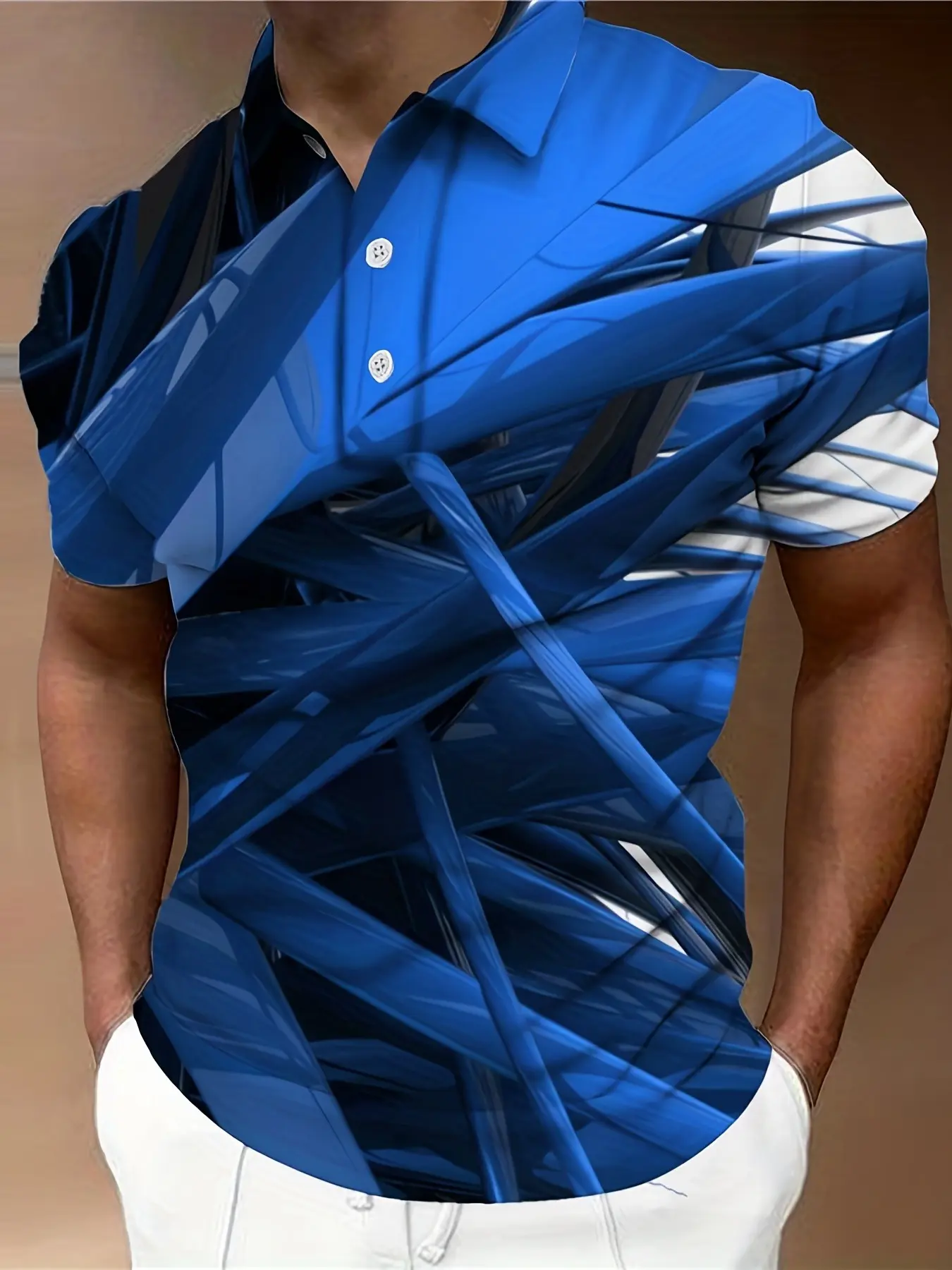 Men's collared polo shirts, golf and tennis outdoor casual clothes, geometric 3D digital printed trendy clothes, new arrivals