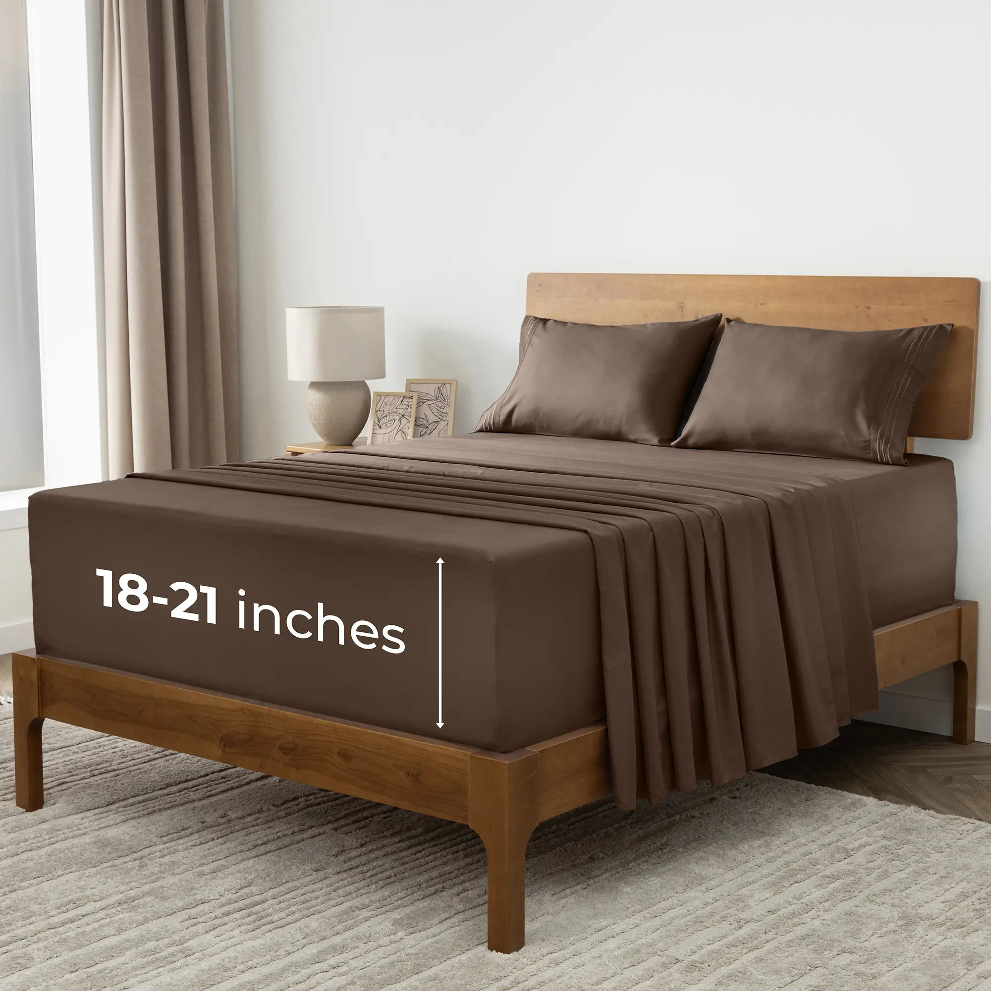 Mellanni Extra-Deep 4-Piece Iconic Sheet Set - 21" Pockets, Brushed, Ultrasoft, Stain-Resistant, Long-Lasting Synthetic Microfiber, Cooling, Machine-Washable Bedding Accessories, Brushed Fitted Sheets, Long-Lasting Fitted Sheets